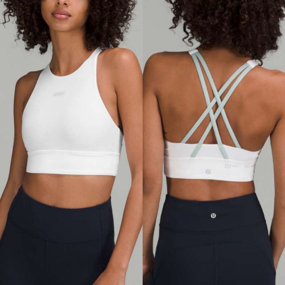 Lululemon Energy High-Neck Longline Bra White Size 6 Activewear Gym Yoga Hiking
